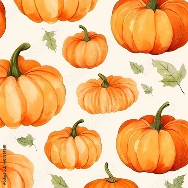 Obraz Seamless pumpkin background. Pattern background. Watercolor concept. Halloween. Generative AI