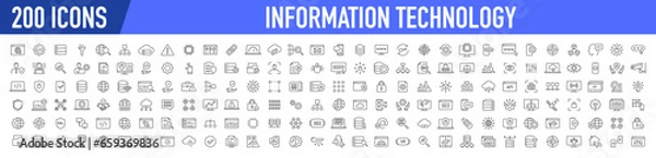 Obraz Information Technology web icon set in line style. Network, web design, website, computer, software, progress,programming, data, internet, collection. Vector illustration.