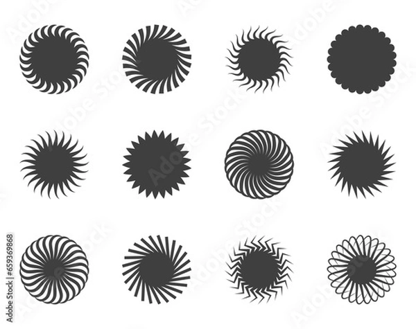 Fototapeta Spiral and swirl motion twisting circles design element set.