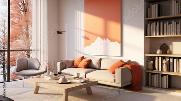 Obraz Stylish Room Interior Mockup, Modern Interior Design, 3D Render, 3D Illustration