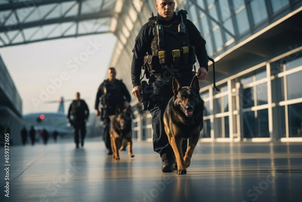 Fototapeta police dogs Searching for explosives at the airport.