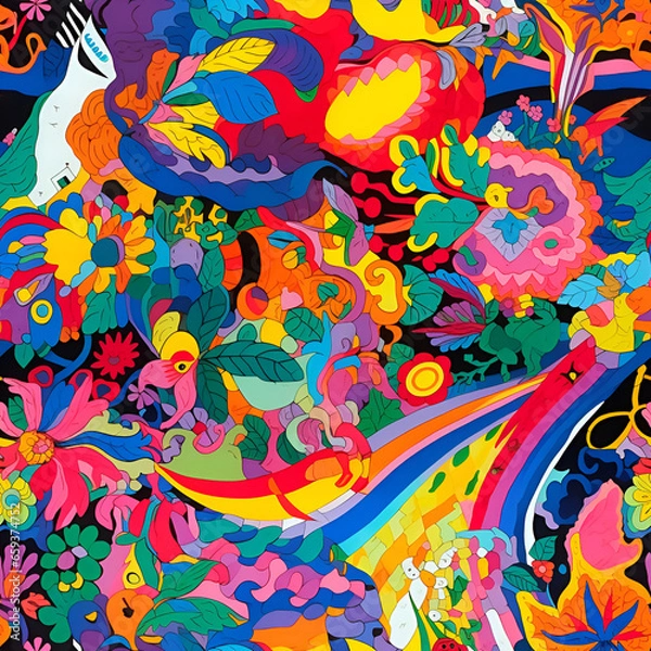 Fototapeta colorful background,pattern,textile,leaf,colorful,flowers,plant,nature,Ai generated 
