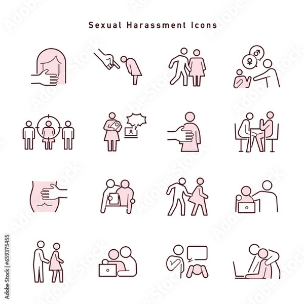 Fototapeta さまざまな種類のセクハラに関するアイコンセット