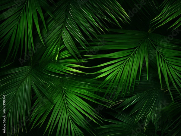Fototapeta Green palm tree leaves abstract natural background wallpaper
