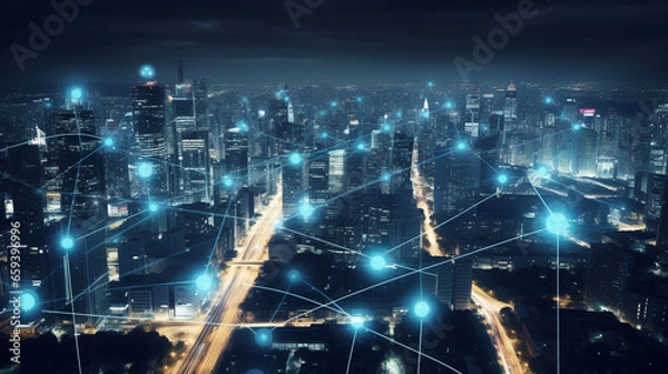 Fototapeta Internet of Things (IoT) concept with interconnected devices in a smart city