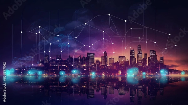 Fototapeta Internet of Things (IoT) concept with interconnected devices in a smart city