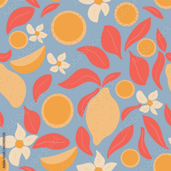 Obraz Groovy lemons hand drawn seamless pattern