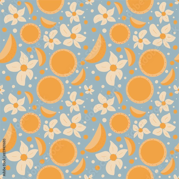 Obraz Groovy lemons and flowers seamless hand drawn pattern