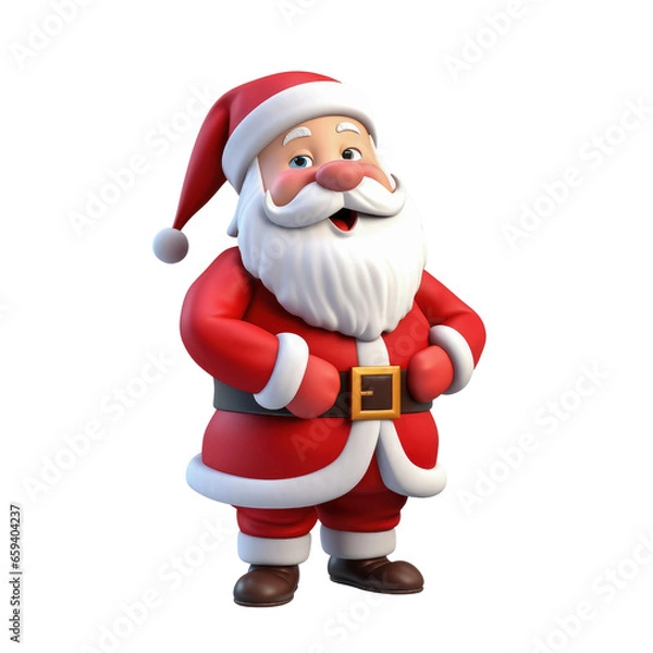 Fototapeta Cute Santa claus in 3D cartoon style isolated  on transparent background