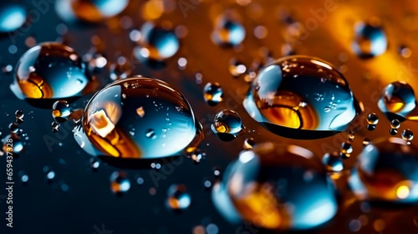 Obraz Abstract background with water drops on a glossy horizontal surface.