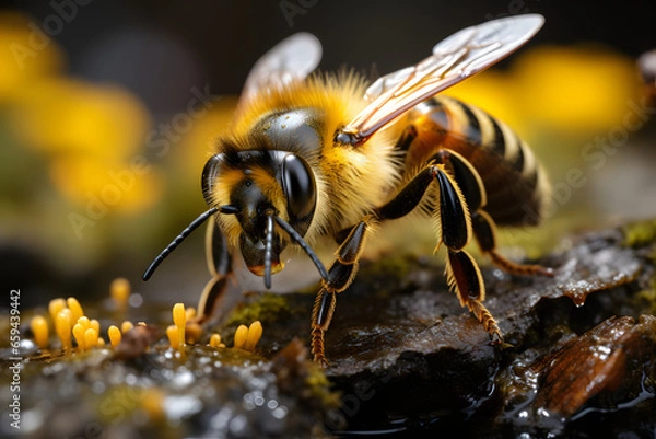 Fototapeta Bumblebee in close-up, detailed macro photography of wildlife creature.
