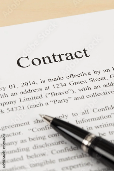 Obraz Business contract document with pen close-up