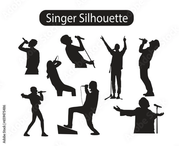 Fototapeta An Icon Set of Singer Stage Performance Silhouette Vector Illustration 