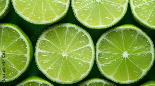 Fototapeta close up lime slices on a dark background