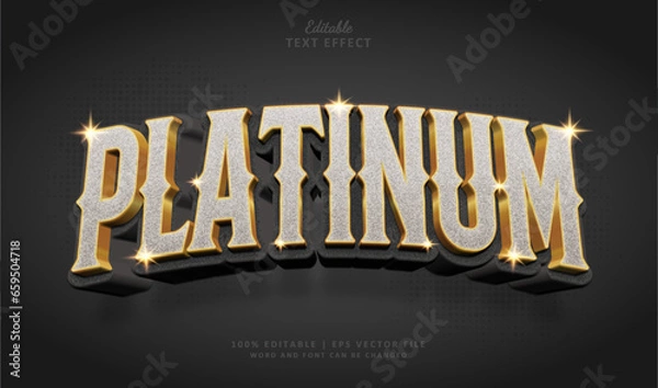 Fototapeta Platinum Text Effect Style. Editable Text Effect Style 3d Luxury Gold Silver Bling.