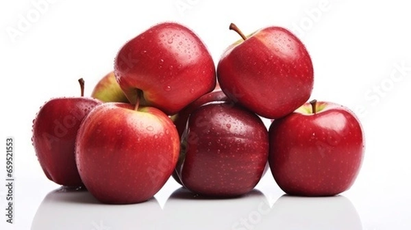 Fototapeta red apples with drops isolated on white background