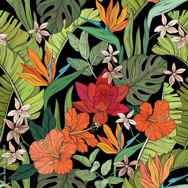 Obraz tropical pattern with various flowers