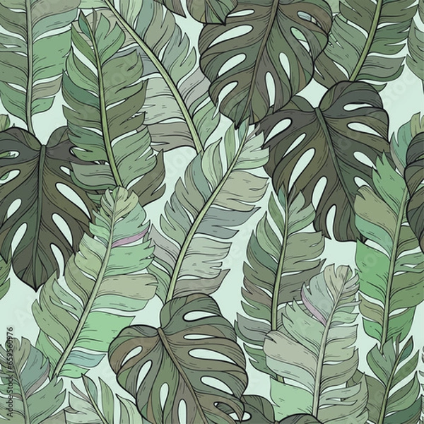 Obraz pattern with tropical monstera and palm leaves