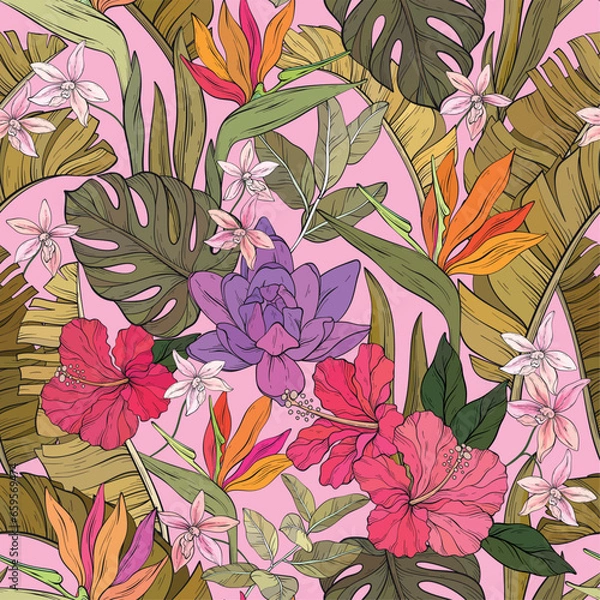 Obraz tropical pattern with various flowers