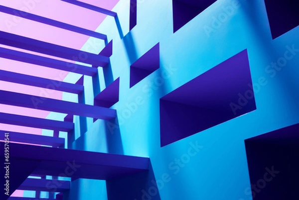 Fototapeta Abstract background in bold turquoise, purple and azure. Geometric shapes, waves.