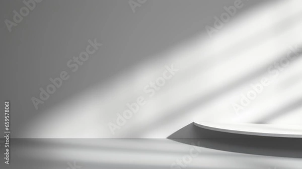 Fototapeta Product, business presentation, design background straigt light from the window, podium and neutral gray color