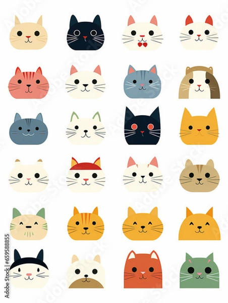 Fototapeta Cartoon cute animals icons set,created with Generative AI tecnology.