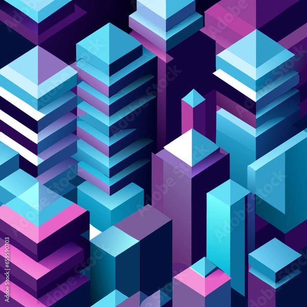 Fototapeta abstract 3d illustration of geometric shapes in violet and blue colors AI generated