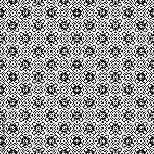 Fototapeta Black and white seamless abstract pattern. Background and backdrop. Grayscale ornamental design. Mosaic ornaments. Vector graphic illustration. EPS10.