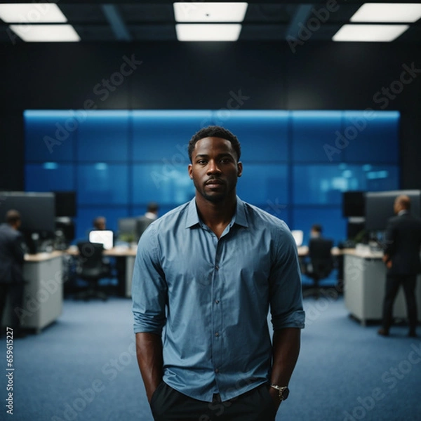 Fototapeta man in office in front of panel / screens