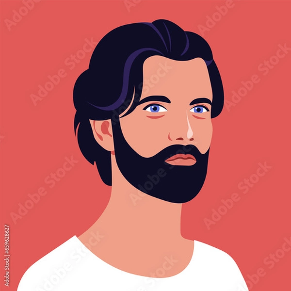 Fototapeta A face of a brunette man. Latin American with beard. Vector flat Illustration