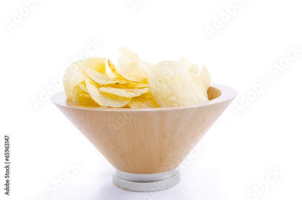 Obraz Potato chips bowl isolated on white
