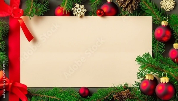 Obraz Christmas tree and gifts, card with place for text