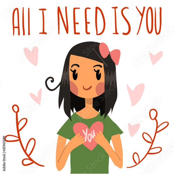 Obraz Romantic cute All I need is you postcard.