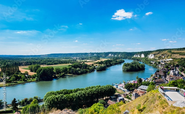 Obraz Panoramic view of the course of the Seine seen from Les Andelys. Eure, Normandy, France