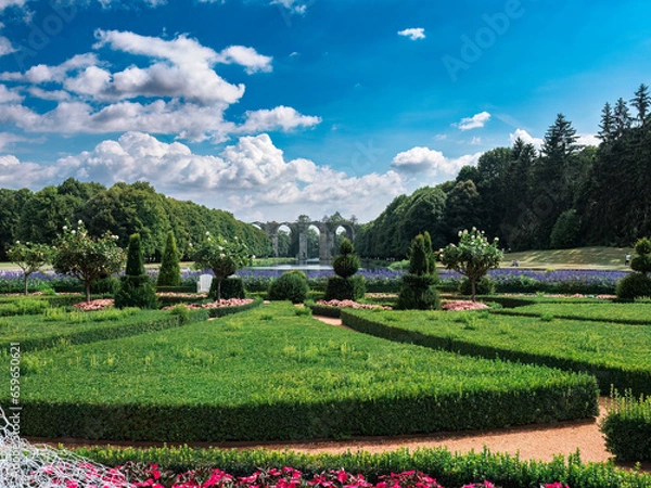 Obraz Panoramic view of the French flower garden and park of the Castle de Maintenon. France