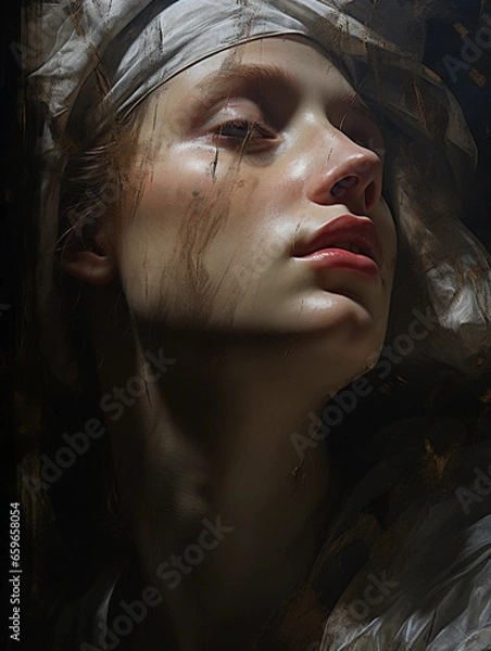 Fototapeta Baroque painting, textures and brush strokes visible, gallery lighting