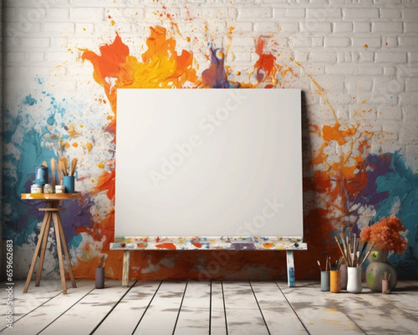Fototapeta Blank artist canvas on an easel
