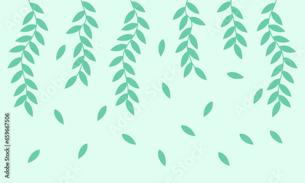Obraz Simple background,  green branches and leaves, vector