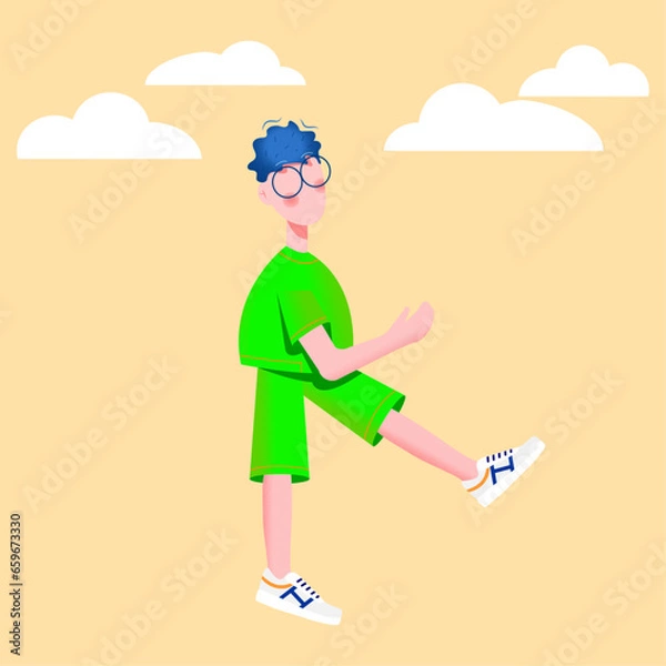 Obraz person walking in a green summer suit