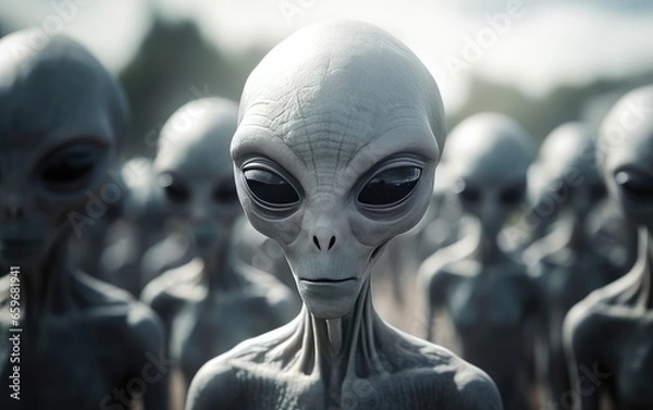 Obraz A group of gray aliens. alien creatures on earth. aliens from outer space.