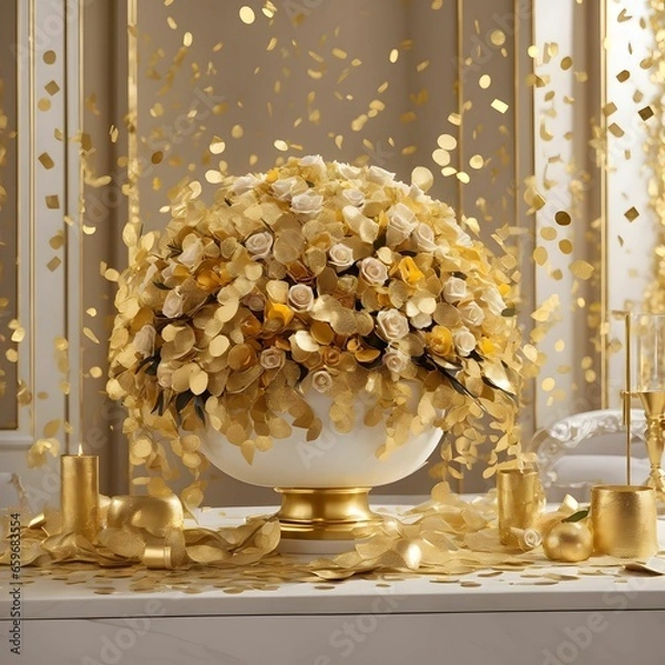 Obraz A Luxurious And Dazzling Composition Showcasing An Arrangement Of Golden Confetti Ai Generative