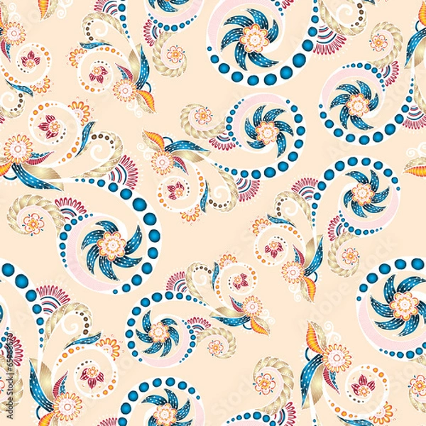 Fototapeta Seamless floral pattern with doodles and cucumbers