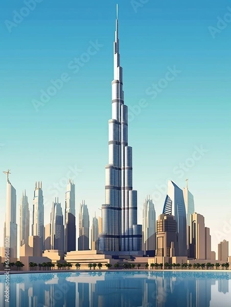 Fototapeta Burj Khalifa its height skyscraper illustration , Burj khalifa 3D illustration, Generative Ai 