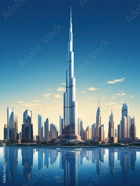 Fototapeta Burj Khalifa its height skyscraper illustration , Burj khalifa 3D illustration, Generative Ai 