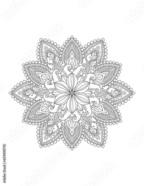 Obraz Mandala. Mandala Coloring Pages. Flowers and leaves for background, coloring page, and print on product. Vector illustration