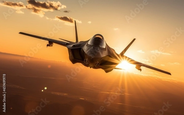 Obraz A combat fighter aircraft flying in clear weather. air weapon. combat operations in airspace. war plane.