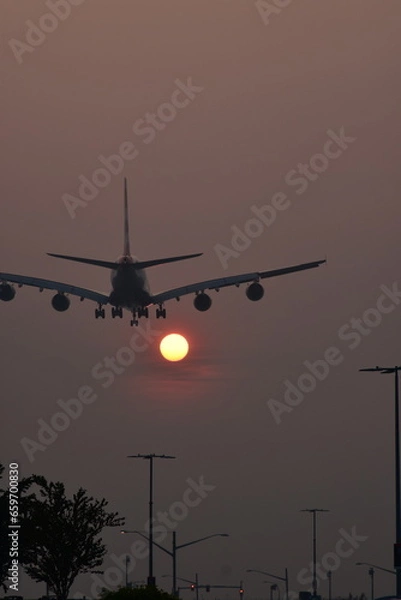 Fototapeta Airplane during sunset