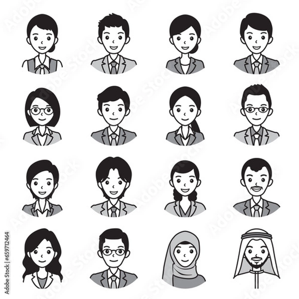 Fototapeta 顔のアイコン. 様々な人物の顔のイラスト.