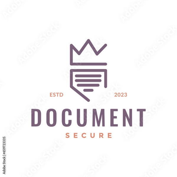 Fototapeta secure document shield crown minimal line style logo design vector icon illustration