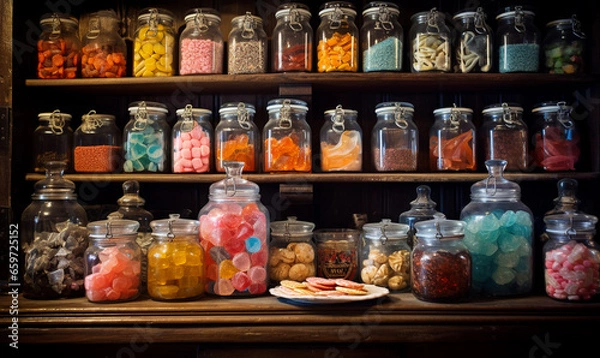 Obraz Cupboards, glass bottle, candy